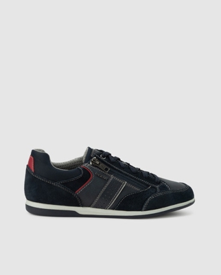 Geox - Zapatillas De Hombre De Piel Azules Con Cierre De Cordones