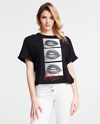 Guess - Camiseta De Mujer Cropped Oversized