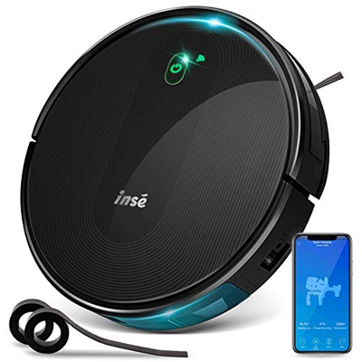 INSE Aspirador Robot Mascotas, Suelos Duros y Alfombras,1800 Pa, Gestión y Edición de Habitaciones，Control Alexa/Google Home y WiFi，Sistema Virtual Ma