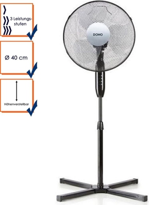 Ventilador de pie Domo, 40 cm 40 W Negro DO8140