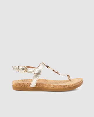 UGG - Sandalias Planas De Mujer De Piel Con Detalle Metal Dorado