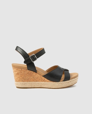 UGG - Sandalias De Cuña Mujer De Piel En Negro