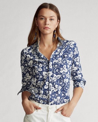 Polo Ralph Lauren - Camisa De Mujer Con Estampado Flores y Manga Larga