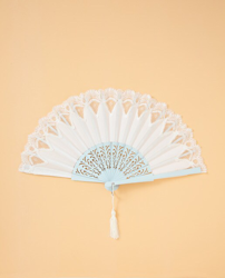 Abanicos Raser - Abanico De Novia En Madera Azul Calada Y Tul Bordado Blanco precio