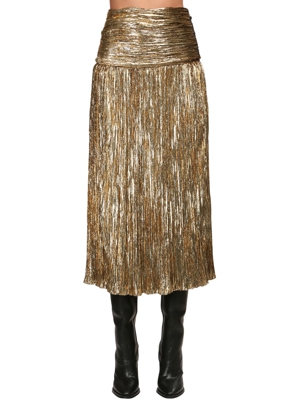 Saint Laurent | Donna Gonna Midi In Velour Di Lurex Oro 36
