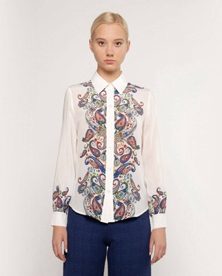 Mirto - Blusa De Mujer De Seda 100% Con Estampado Posicionado