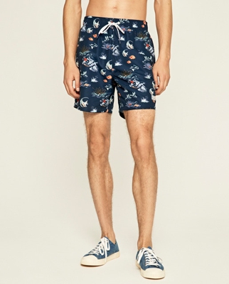 Pepe Jeans - Bañador Bermuda De Hombre Azul Marino Estampado