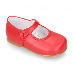 Mercedita Niña Clásica Con Botón En Piel. 19 Rojo. en oferta