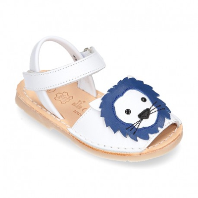 Menorquina Niño León En Piel Suave Y Suela Flexible. 24 Azul