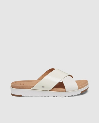 UGG - Sandalias Planas De Mujer En Ante Y Charol De Color Blanco