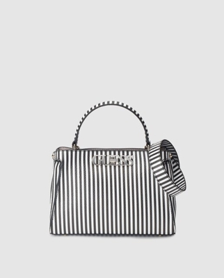 Guess - Bolso De Mano Mediano Uptown Chic Con Print De Rayas Bicolor En Blanco Y Negro