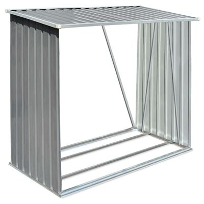 vidaXL Casetilla para Leña Acero Galvanizado 163x83x154 cm Gris Almacén Taller