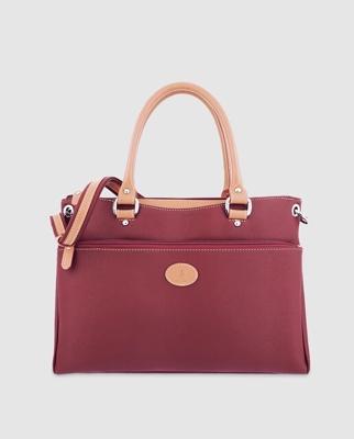 El Potro - Bolso De Mano De Lona Y Piel Vacuna En Burdeos Con Asa Larga Extraíble