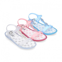 Cangrejera Niña Tipo Sandalia En Forma De T Con Brillos. 26 Blanco en oferta