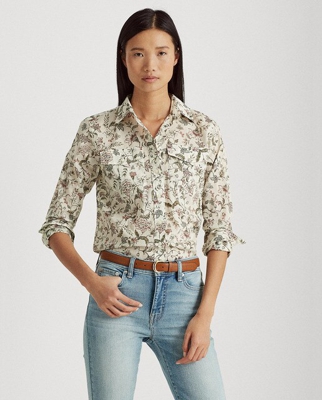 Lauren Ralph Lauren - Blusa De Mujer Con Estampado De Flores Y Manga Larga