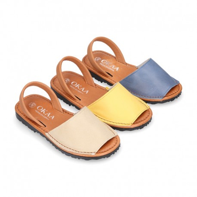 Menorquina Niños Tira En Piel Napa Suave Combinada. 31 Beige