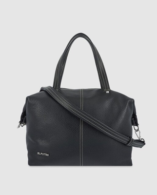 El Potro - Bowling De Piel Vacuna En Negro Con Aplique Metálico De La Marca