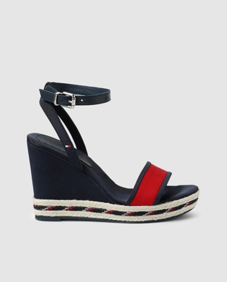 Tommy Hilfiger - Alpargatas De Cuña De Mujer En Azul Marino Con Bordado Logo Bandera