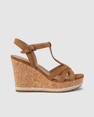 UGG - Sandalias De Cuña De Mujer En Ante Marrón