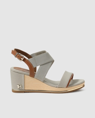 Tommy Hilfiger - Sandalias De Cuña De Mujer En Topo Con Tiras Elásticas