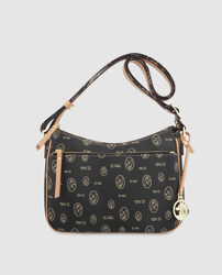 El Potro - Bandolera De Mujer De Lona Y Piel Vacuna Estampada En Negro Con Colgante Metálico en oferta