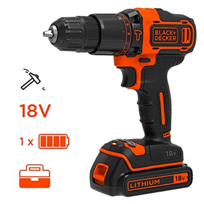 BLACK+DECKER BDCHD18K-QW - Taladro percutor 18V, 2 velocidades, incluye batería de litio 1.5Ah y maletín