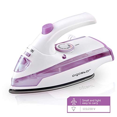 Aigostar Purpletravel 31HHM - Plancha de vapor. Doble voltaje (115V + 230 V). Diseño portátil especial para viajes. 800W, suela de teflón antiadherent