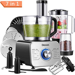 Decen Procesador de Alimentos, 1100 W Robot de Cocina, Tazón 3.5 L y Jarra Licuadora 1.5L, 3 Modos de Velocidad más Función de Pulso, Negro（Recibido D precio