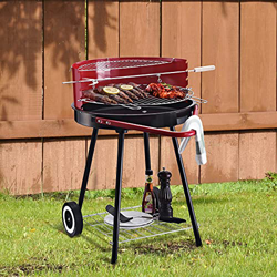 Outsunny Parilla para Barbacoa de Carbón con Rejilla a Diferentes Alturas Parilla de Calentamiento con Estante Redondo 51x70x75,5 cm Rojo y Negro precio