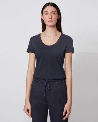 Boss - Camiseta Slim Fit De Mujer De Cuello Amplio En Algodón Con Modal