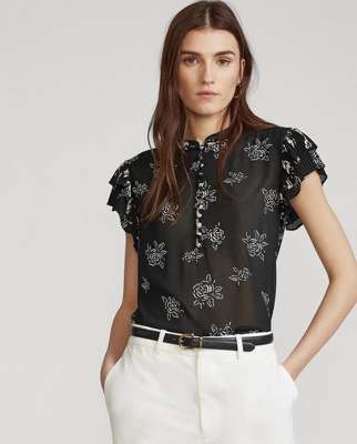 Polo Ralph Lauren - Blusa De Mujer Con Estampado De Flores Y Manga Corta