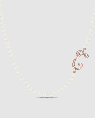 MARCELLO PANE - Collar Letters Inicial T De Plata, Perlas Y Circonitas