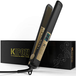 Plancha Pelo Profesional de KIPOZI, hasta 230ºC, recubrimiento de titanio, perfecta para alisar, crear ondas o rizos, Doble Voltaje (Negro Mate) en oferta