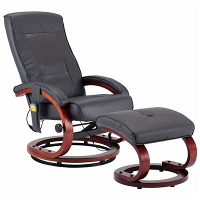 Sillón de masaje reclinable y reposapiés cuero sintético gris