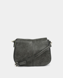 Margarita Green - Bandolera De Mujer Gris Oscuro Con Cierre De Solapa Y Cremallera en oferta