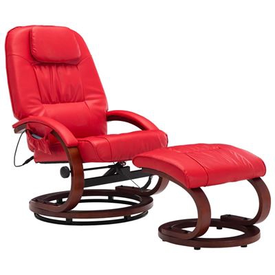 Sillón de masaje reclinable con reposapiés cuero sintético rojo