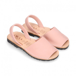 Menorquina Niños Tira En Piel Nobuck Suave En Color Rosa. 35 Rosa en oferta