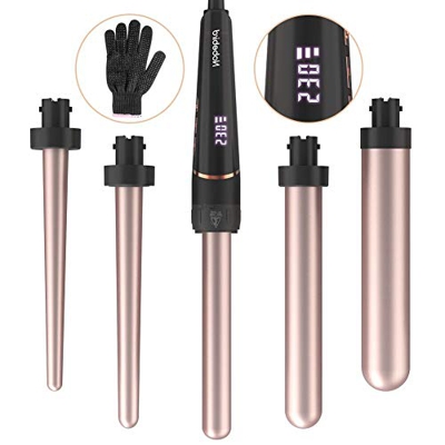 5 en 1 rizador de pelo con varillas profesional, cuenta con 5 cabezales de cerámica turmalina intercambiables, función de apagado automático y anti-qu