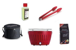 LotusGrill - Barbacoa con conexión USB, 1 carbón de haya de 1 kg, 1 pasta de combustión de 200 ml, 1 pinzas de salchicha rojo fuego y 1 bolsa de trans en oferta