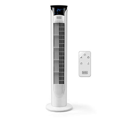 Black+Decker – BXEFT48E Ventilador de torre digital oscilante y silencioso con mando a distancia. 81cm de altura. 3 velocidades. 3 modos. Temporizador