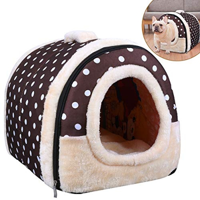 OZUAR Cama para perro, 2 en 1, para gato, casa de mascotas y sofá, plegable, para invierno, suave, cálida, cama para perro, cojines extraíbles para ga
