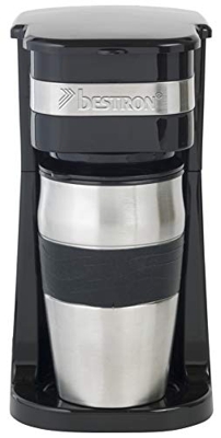 Bestron Cafetera con Taza Térmica, Para Café de Filtro Molido, 2 Tazas, 750 W, Acero inoxidable, Negro
