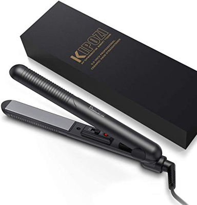 KIPOZI Plancha Pelo Corto con 2.3cm Placa de Cerámica - Plancha & Riza Todo Tipo de Cabello, Calentamiento Instantáneo y Doble Voltaje, Negro
