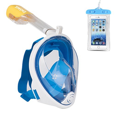 Emsmil Máscara de Buceo para Snorkel 180 Vista Panorámica Fácil Respiración Máscara Completa Anti-Niebla y Anti-Fugas Soporte Cámara GoPro con Bolsa d