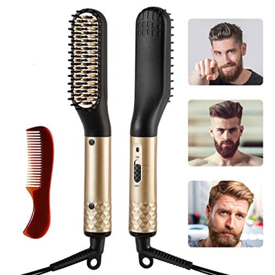 Ato Bea Barba Cepillo Alisador de Pelo, Profesional Eléctrico Multifuncional Anti-escaldado Beard Straightener con 2 Temperatura Ajustable, Plancha de