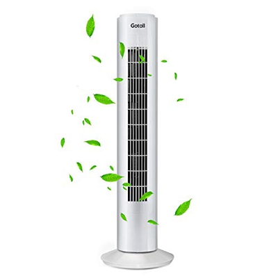 Gotoll Ventilador de Torre 73CM 50W,Ventilador de Pie Oscilación de 80°,3 Velocidades Blanco