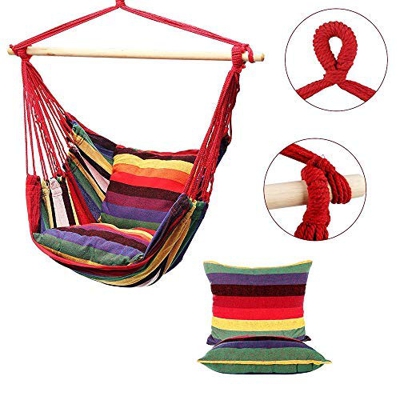 YChoice365 Silla De Cuerda Colgante De Hamaca De Jardín, Silla Colgante De árbol Silla De Columpio De Lona Silla De Cuerda Colgante Hamacas con 2 Almo