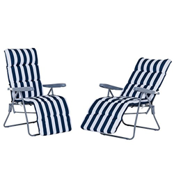 Outsunny Conjunto de 2 Tumbonas Plegable Jardín Silla Inclinable Acolchado Reposapies Playa Camping Acero Azul y Blanco precio
