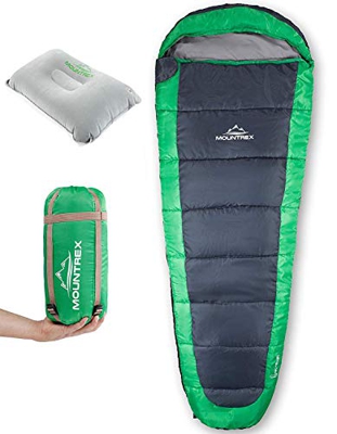 Saco de Dormir MOUNTREX® - Ultraligero y Compacto (850g) | Saco de Dormir de Verano para Exteriores - Tipo Momia, Ligero | Saco de Dormir con Capucha 