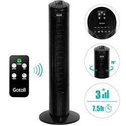 Gotoll Ventilador de Torre Silencioso con Mando a Distancia,Ventilador de Pie 40W 74CM,Oscilación de 70°,3 Velocidades,3 Modos,8H Temporizador（Negro en oferta